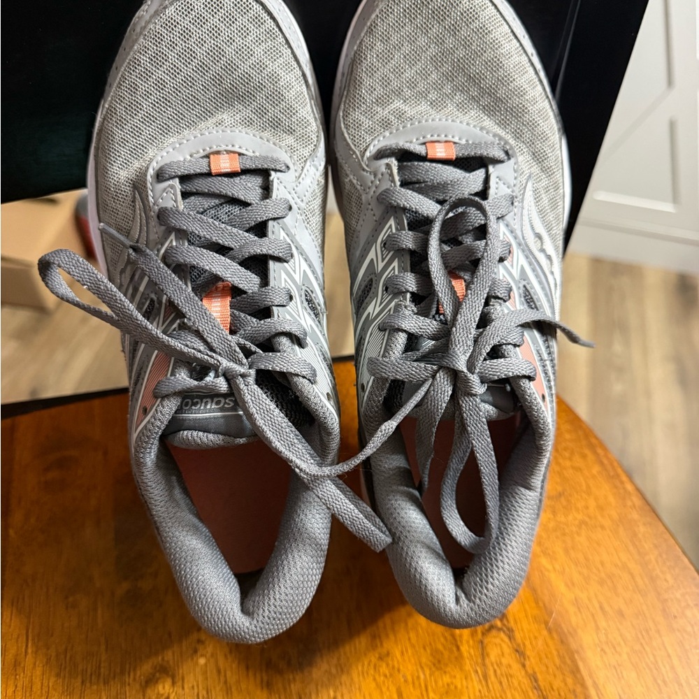 Saucony Gray Athletic Running Shoes with Orange Accents